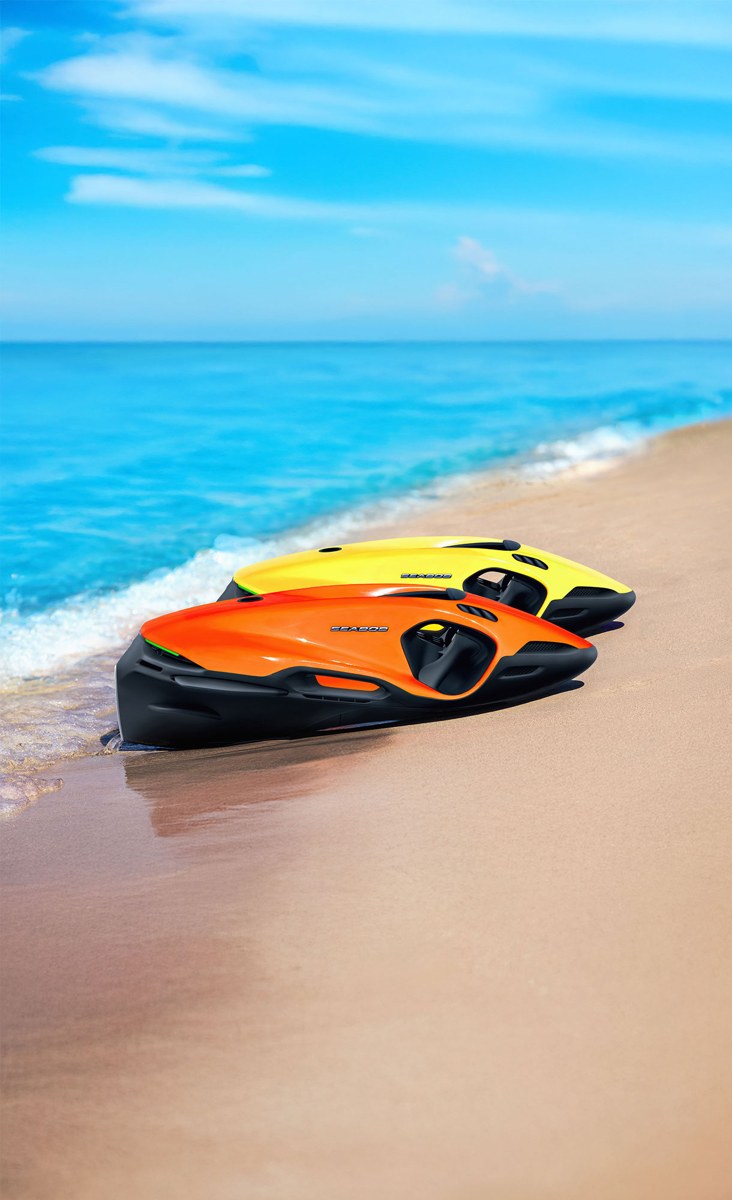 SEABOB water toys on a beach